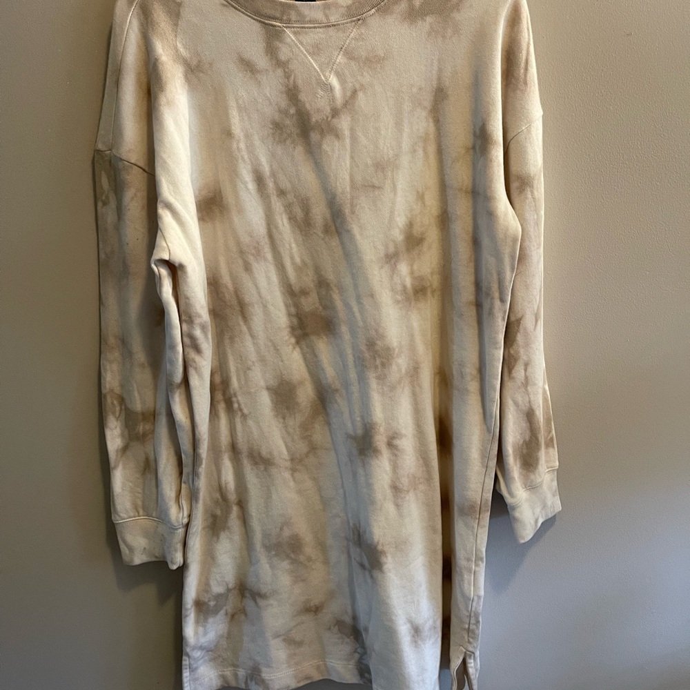Size M Long Sleeved Tan and White Tie-die Sweatshirt Dress from Old Navy